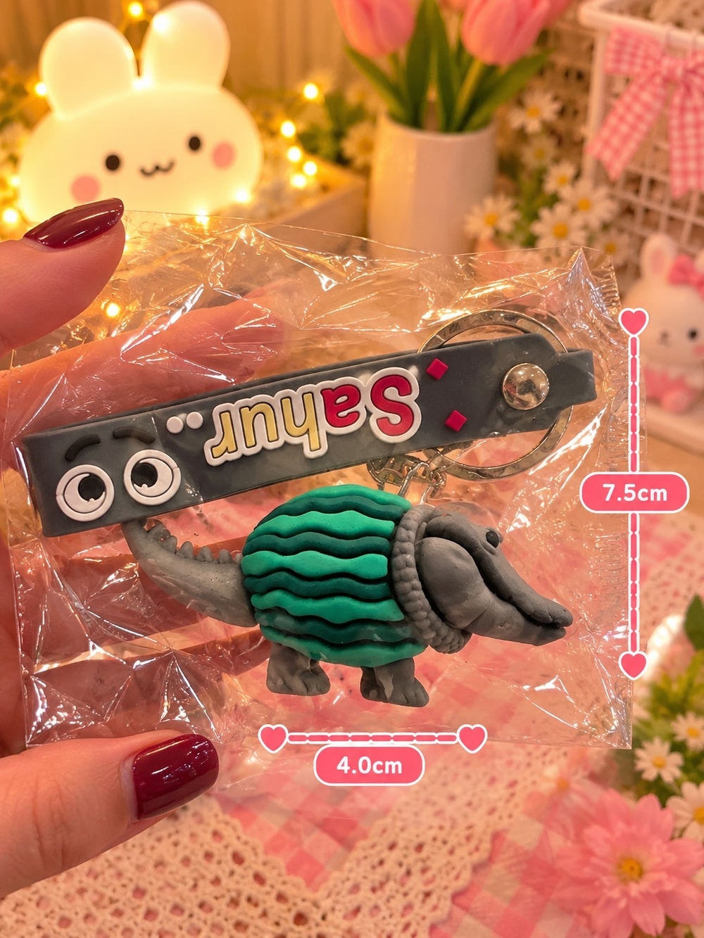 Kids Green Gray Armadillo Keychain - Cute Kids Accessory